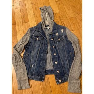 Express Jeans women's denim jacket with cotton long sleeves and hood size Medium